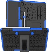 Mobigear - Tablethoes geschikt voor Samsung Galaxy Tab S6 Lite Hardcase Backcover | Mobigear Tire + Stylus Houder | Schokbestendig Galaxy Tab S6 Lite Telefoonhoesje | Anti Shock Proof + Standaard - Zwart / Blauw
