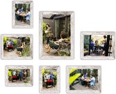 HAES DECO - Collage set met 7 houten fotolijsten Paris wit/bruin voor foto's formaat 10x15, 13x18, 15x20 en 20x30 - SP001906-7