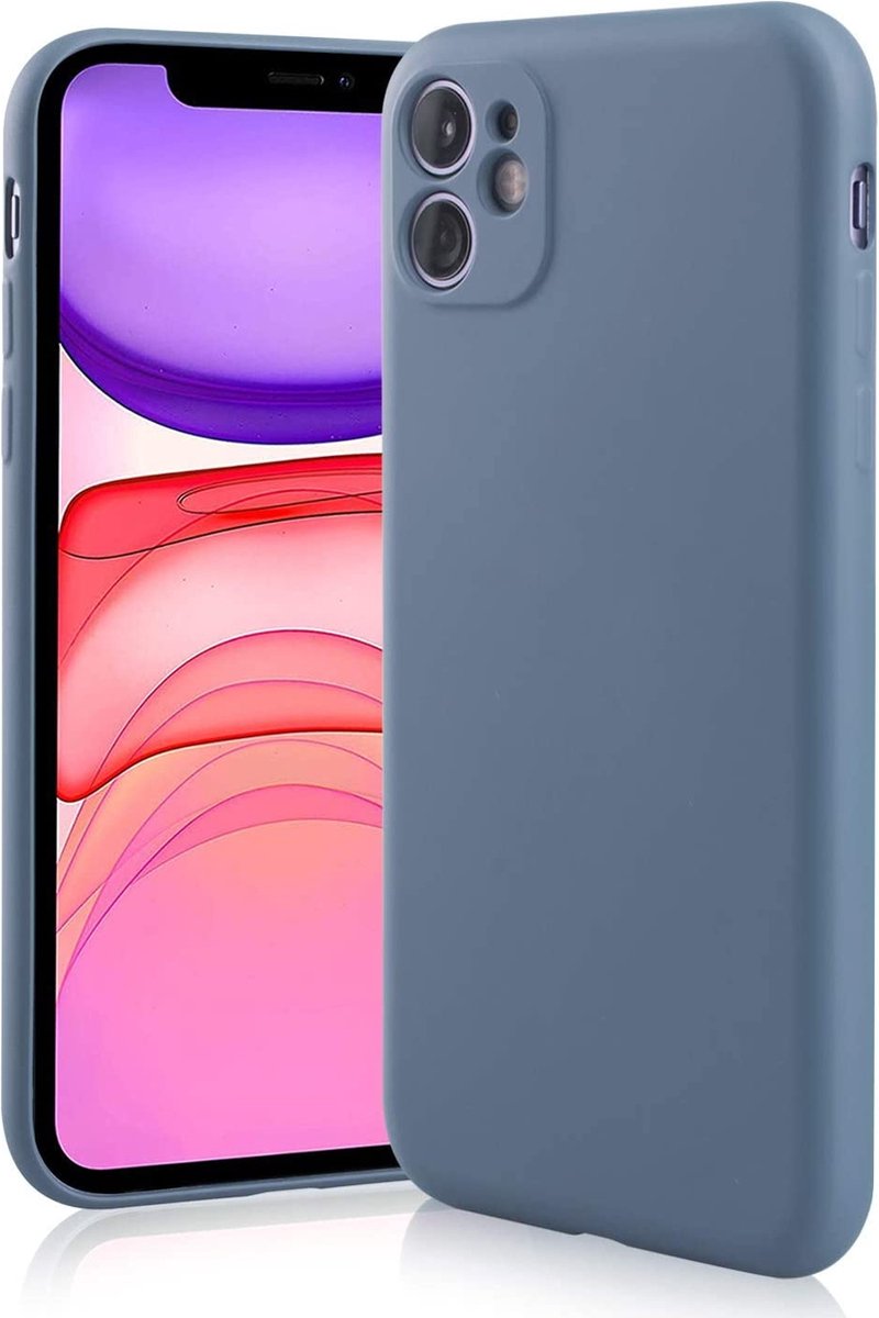 Siliconen hoesje met camera bescherming geschikt voor Apple iPhone 11 - lavendel grijs met Privacy Glas