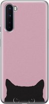 OnePlus Nord hoesje - Zwarte kat - OnePlus Nord case - Soft Case Telefoonhoesje - Roze