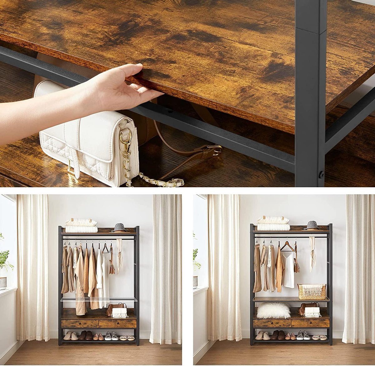 Kledingrek met open kast op poten 90x30x146xcm