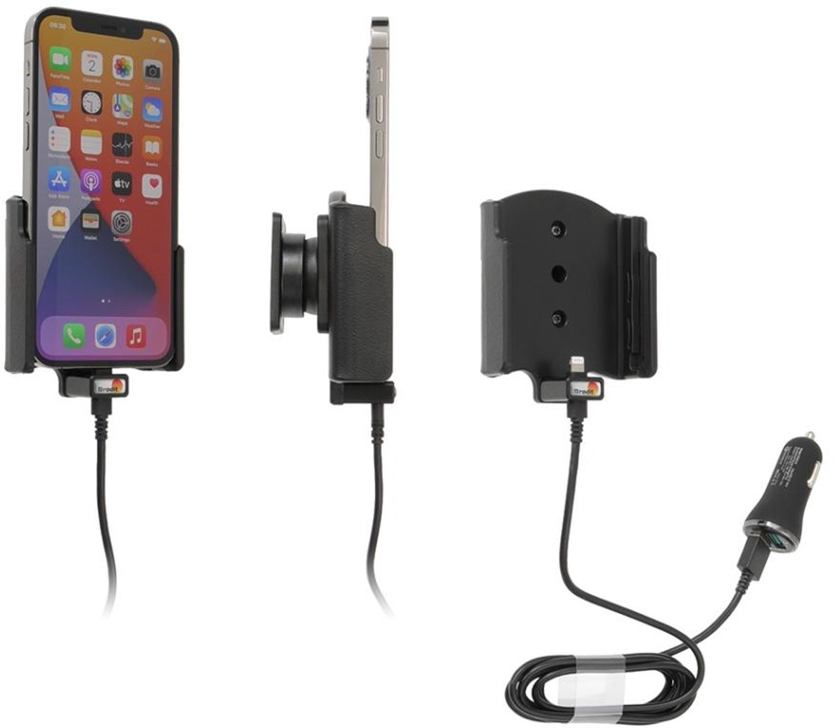 Brodit houder geschikt voor Apple iPhone 12 / 12 Pro Actieve houder met 12V USB sig-plug