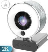 YUCONN Webcam 2K Zilver met ringlamp Full HD - Statief en Webcam Cover - Ringlight - Ringlicht - Webcam voor pc met usb