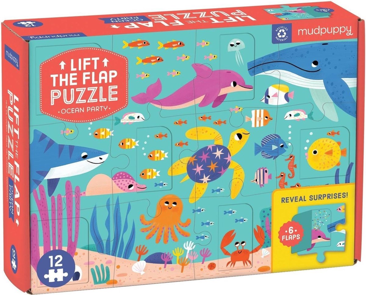 Mudpuppy Puzzel met Raampjes: Oceaanfeest 12 Stukjes