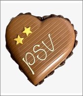 Chocolade - "psv" - Dubbel Hart met roos - Met zijden lint met de tekst "Speciaal voor jou" - In cadeauverpakking met gekleurd lint