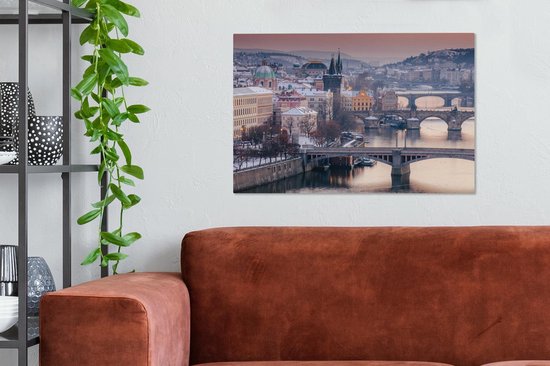 Image des ponts à Prague sous un ciel rouge toile 90x60 cm - Tirage photo sur toile (Décoration murale salon / chambre)