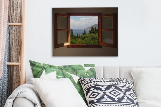 Canvas Schilderij Uitzicht in Griekenland - 40x30 cm - Wanddecoratie