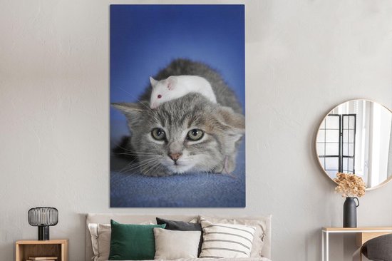 Toile chat et souris 2cm 120x180 cm - Tirage photo sur toile (Décoration murale salon / chambre) / Animaux sauvages Peintures sur toile XXL / Groot format!