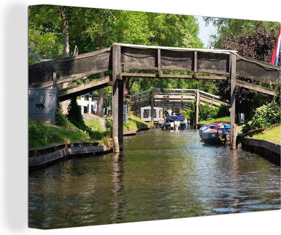 Canvas Schilderij Brug - Water - Giethoorn - 120x80 cm - Wanddecoratie