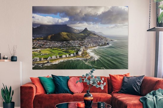 Canvas schilderij 180x120 cm - Wanddecoratie Zee - Kaapstad - Berg - Muurdecoratie woonkamer - Slaapkamer decoratie - Kamer accessoires - Schilderijen