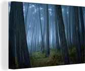 Canvas Schilderij Mist tussen bomen in een bos - 120x80 cm - Wanddecoratie