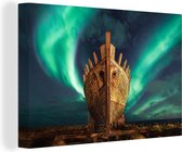 Aurores boréales sur bateau viking 30x20 cm - petit - Tirage photo sur toile (Décoration murale salon / chambre)