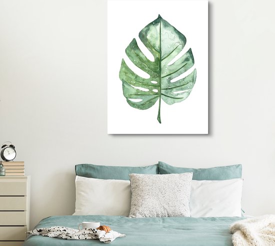 Illustration aquarelle d'une feuille verte 120x160 cm - Tirage photo sur toile (Décoration murale salon / chambre) XXL / Groot format!