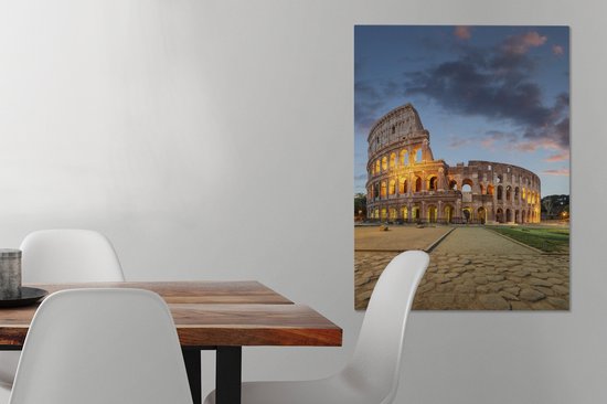 Colisée illuminé à Rome 60x80 cm - Tirage photo sur toile (Décoration murale salon / chambre) / Villes européennes Peintures sur toile