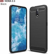Voor Nokia 2.3 Brushed Texture Carbon TPU Case (Zwart)