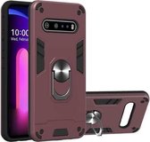 Voor LG V60 ThinQ 5G 2 in 1 Armor Series PC + TPU beschermhoes met ringhouder (wijnrood)