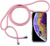 Four-Corner Anti-Fall Trasparent TPU mobiele telefoonhoes met lanyard voor iPhone X / XS (roze)