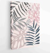 Earth tone background foliage line art drawing with abstract shape and watercolor 2 - Moderne schilderijen – Vertical – 1919347670 - 80*60 Vertical