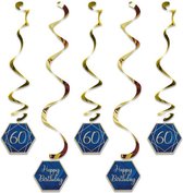 Witbaard Hangdecoratie Verjaardag '60' Karton Blauw/goud 5 Stuks