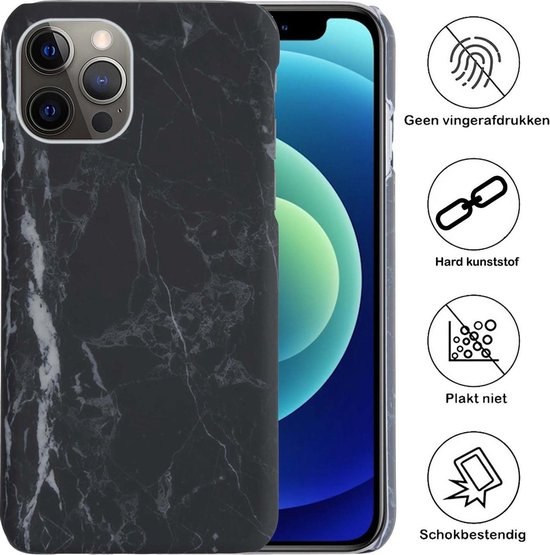 Coque iPhone 12 Pro Max Marble Hardcover Fashion Housse - Coque iPhone 12 Pro Max Marble Coque Rigide - Zwart x Wit