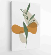 Green and earth tone background foliage line art drawing with abstract shape and watercolor 3 - Moderne schilderijen – Vertical – 1922511887 - 50*40 Vertical