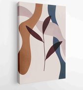 Earth tone background foliage line art drawing with abstract shape 2 - Moderne schilderijen – Vertical – 1928942351 - 50*40 Vertical