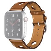 Voor Apple Watch Series 6 & SE & 5 & 4 44mm / 3 & 2 & 1 42mm lederen drie gaten vervangende band horlogeband (bruin)