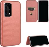 Voor Huawei P40 Pro + Carbon Fiber Texture Magnetische Horizontale Flip TPU + PC + PU Leather Case met Card Slot (Brown)