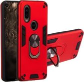 Voor Motorola Moto P40 2 in 1 Armor Series PC + TPU beschermhoes met ringhouder (rood)