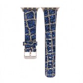 Voor Apple Watch Series 6 & SE & 5 & 4 40 mm / 3 & 2 & 1 38 mm glitter pailletten lederen vervangende band horlogeband (blauw goud)