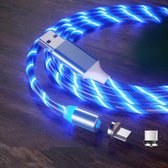 2 in 1 USB naar Type-C / USB-C + Micro USB Magnetische Absorptie Kleurrijke Streamer Oplaadkabel, Lengte: 2 m (Blauw Licht)