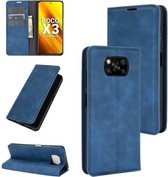 Voor Xiaomi Poco X3 / X3 NFC Retro-skin Zakelijke magnetische zuignap lederen tas met houder & kaartsleuven & portemonnee (donkerblauw)