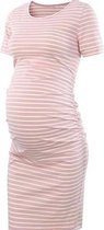 Zwangerschapsjurk met ronde hals en korte mouwen (kleur: roze, maat: S)-Roze