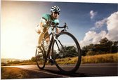 Forex - Mountainbiker op de Weg - 120x80cm Foto op Forex