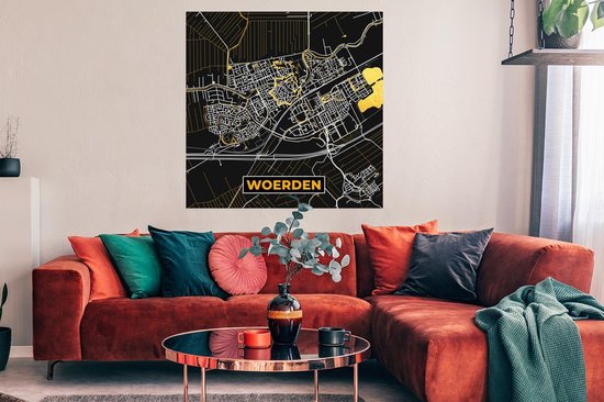 Poster Carte - Woerden - Or - Zwart - 100x100 cm XXL