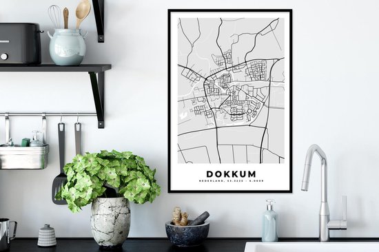 Affiche avec cadre Plan de la ville - Dokkum - Grijs - Wit - 40x60 cm