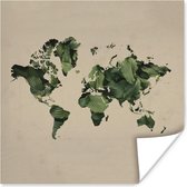 Poster Wereldkaart - Planten - Patroon - 75x75 cm