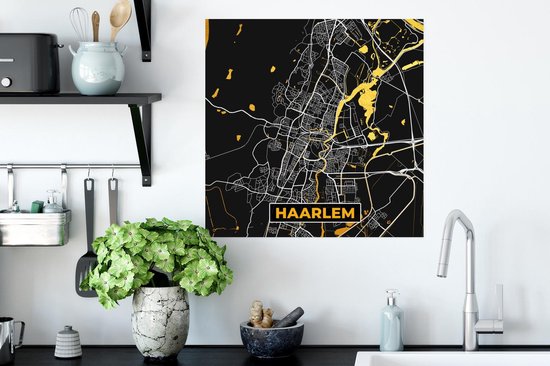 Poster Carte - Haarlem - Or - Zwart - 50x50 cm