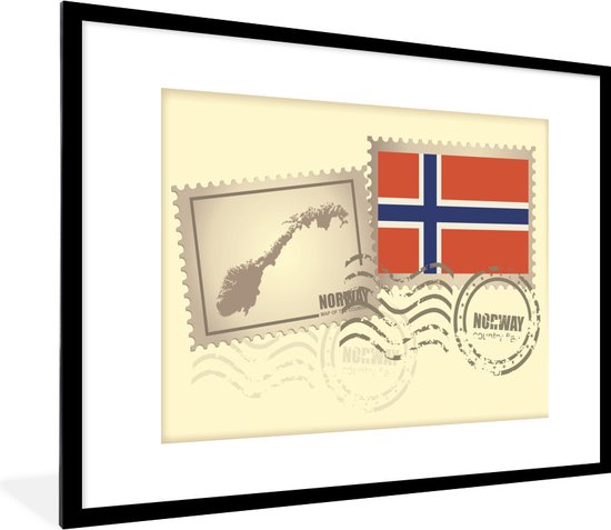 Photo encadrée - Illustration d'un timbre-poste du cadre photo Norvège 80x60 cm - Affiche encadrée (Décoration murale salon / chambre)