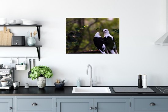 Poster Deux oiseaux sur une branche papier 90x60 cm - Tirage photo sur Poster (décoration murale salon / chambre) / Poster Animaux sauvages