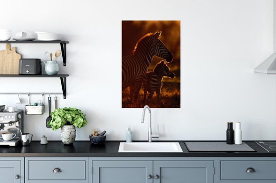 Zebra avec jeune poster papier 60x90 cm - Tirage photo sur Poster (décoration murale salon / chambre) / Poster Animaux sauvages
