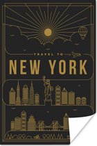 Poster New York - Skyline - Zwart - Goud - 20x30 cm