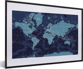 Fotolijst incl. Poster - Wereldkaart - Abstract - Blauw - 60x40 cm - Posterlijst