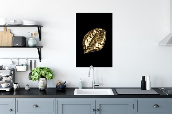 Feuille d'or à veines épaisses sur fond noir 40x60 cm