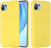 Voor Geschikt voor Xiaomi Mi 11 Lite effen kleur vloeibare siliconen valbestendige volledige dekking beschermhoes (geel)