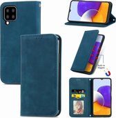 Voor Samsung Galaxy A22 5G Retro Skin Feel Business Magnetische Horizontale Flip Leren Case Met Houder & Kaartsleuven & Portemonnee & Fotolijst (Blauw)