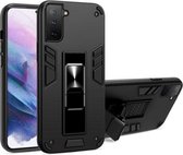 Voor Samsung Galaxy S21 FE 2 in 1 PC + TPU schokbestendige beschermhoes met onzichtbare houder (zwart)
