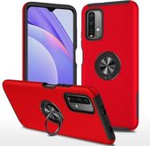 Voor Xiaomi Redmi Note9 4G PC + TPU schokbestendige magnetische beschermhoes met onzichtbare ringhouder (rood)