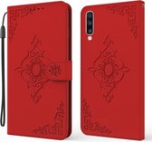 Voor Samsung Galaxy A50 Reliëf Fortune Bloem Patroon Horizontale Flip Leren Case met Houder & Kaartsleuf & Portemonnee & Lanyard (Rood)