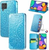 Voor Samsung Galaxy F62 Blooming Mandala Reliëfpatroon Magnetische Horizontale Flip Leren Case met Houder & Kaartsleuven & Portemonnee (Blauw)